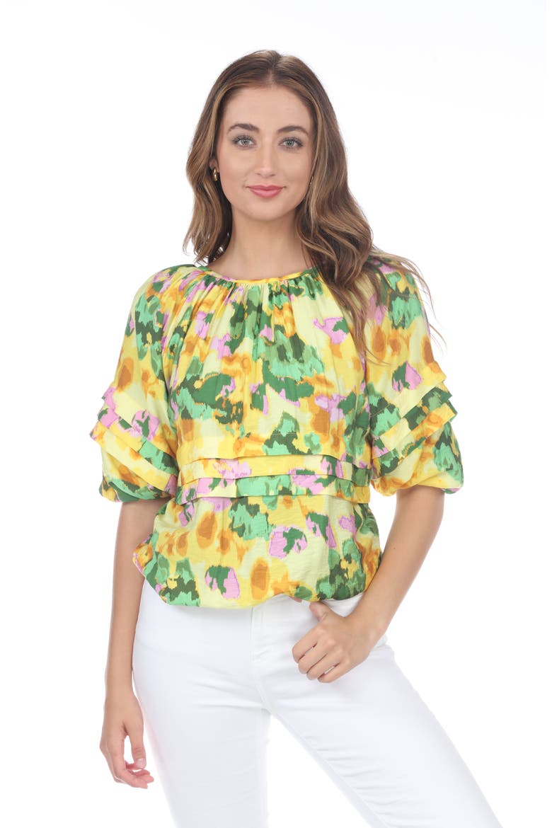 Floral Ruffle Top, Alternate, color, YELLOW