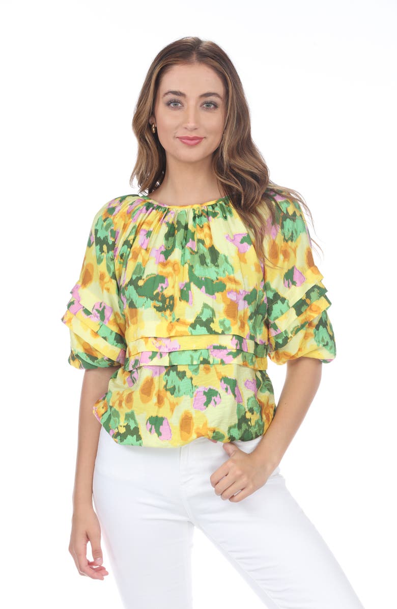RAIN AND ROSE Floral Ruffle Top, Alternate, color, Yellow