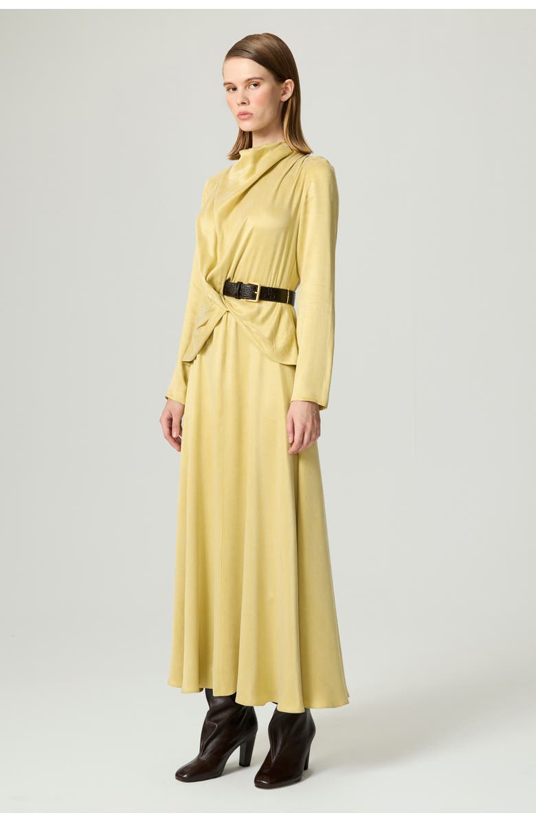 Nocturne Draped Belted Long-Sleeve Maxi Dress, Main, color, Yellow