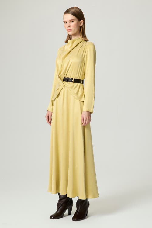 Nocturne Draped Belted Long-sleeve Maxi Dress In Yellow