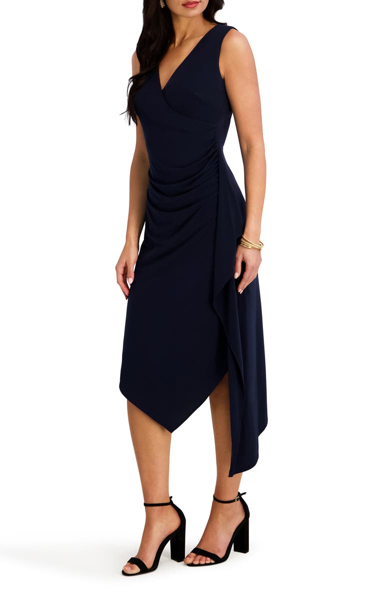 Kensie Sleeveless Jersey Faux Wrap Dress, Alternate, color, Navy