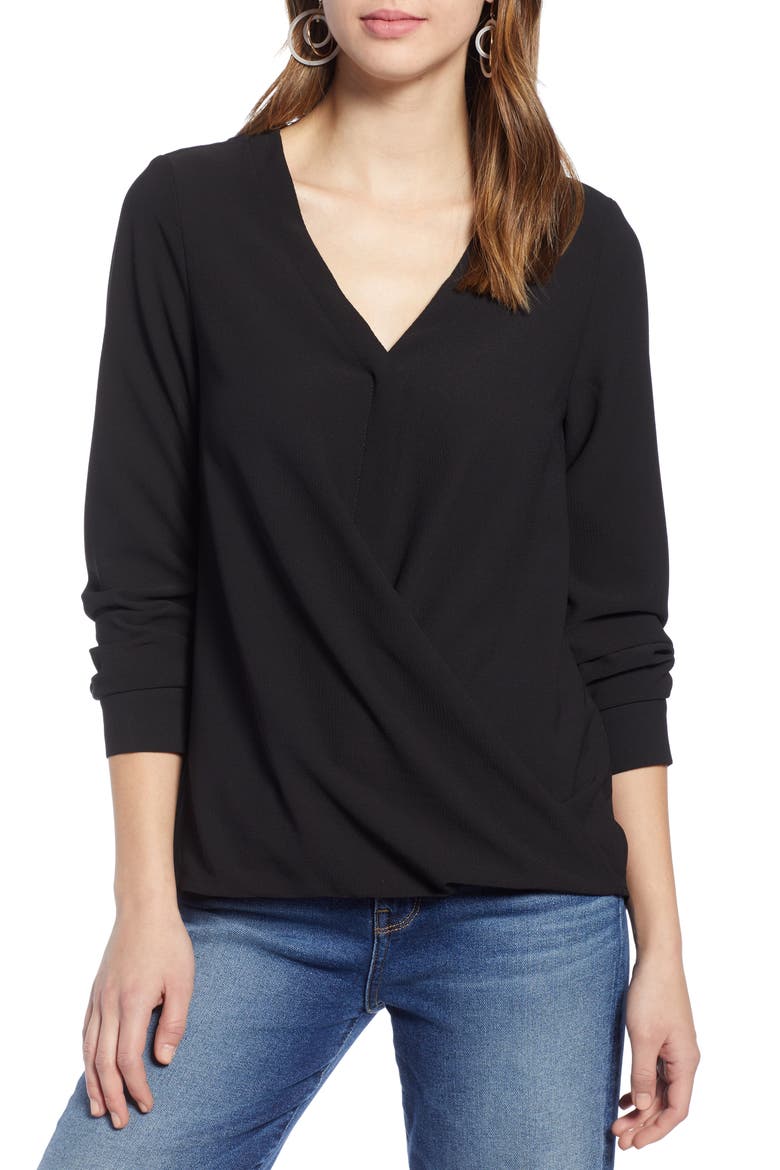 Faux Wrap Top, Main, color, BLACK