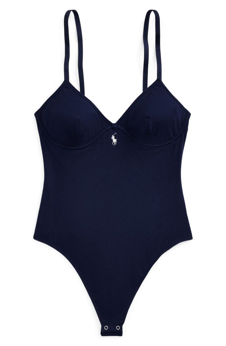 Polo Ralph Lauren Stretch Cotton Rib Thong Bodysuit, Alternate, color, 