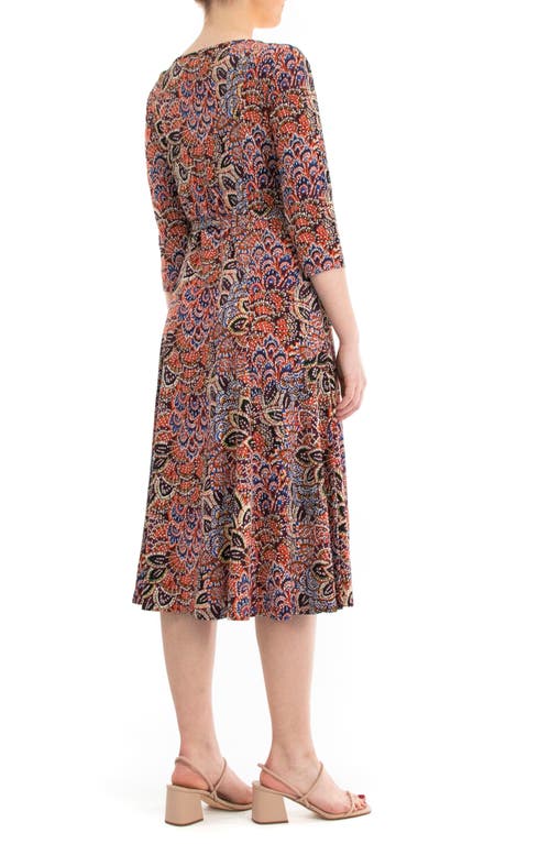 Nina Leonard Boat Neck Midi Dress In Rust Multi