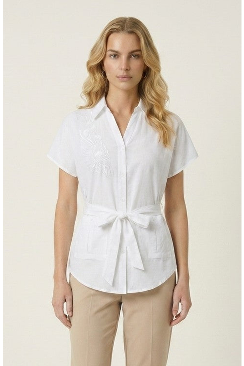 Short Sleeve Button-Down Waist Tie Top, Main, color, White