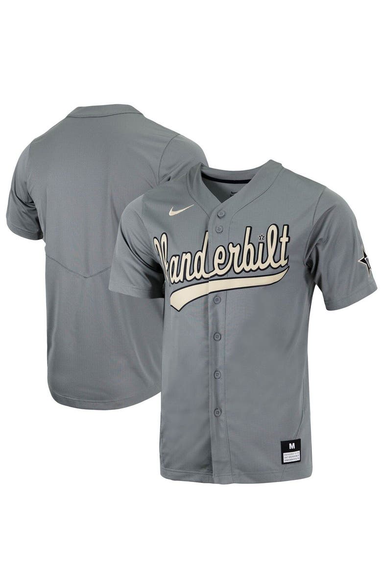 Nike Men's Nike Charcoal Vanderbilt Commodores Replica Full-Button Baseball Jersey, Main, color, Charcoal
