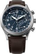 Timex® Waterbury Traditional Fly Back Chronograph Leather Strap Watch, 43mm