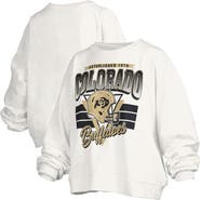 PRESSBOX Women's Pressbox White Colorado Buffaloes Oversized Janice Retro Waist-Length Pullover Sweatshirt