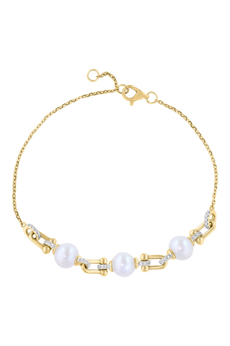 Freshwater Pearl & Diamond Link Bracelet, Main, color, WHITE