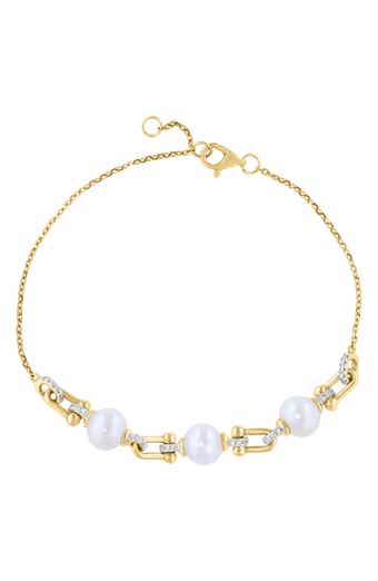 Freshwater Pearl & Diamond Link Bracelet