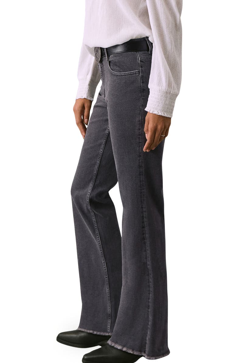 MANGO TEEN Frayed Mid Rise Flare Jeans, Alternate, color, Black Denim