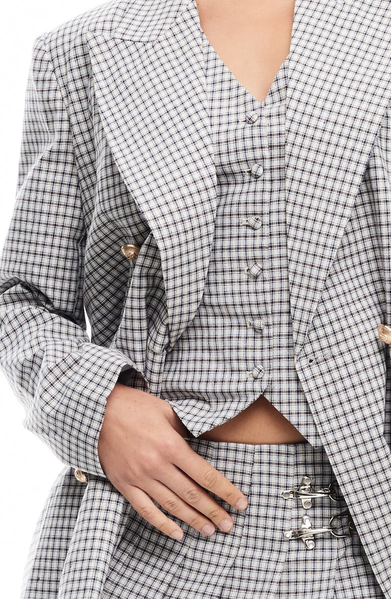 LIONESS Palermo Check Double Breasted Blazer, Alternate, color, Vintage Check