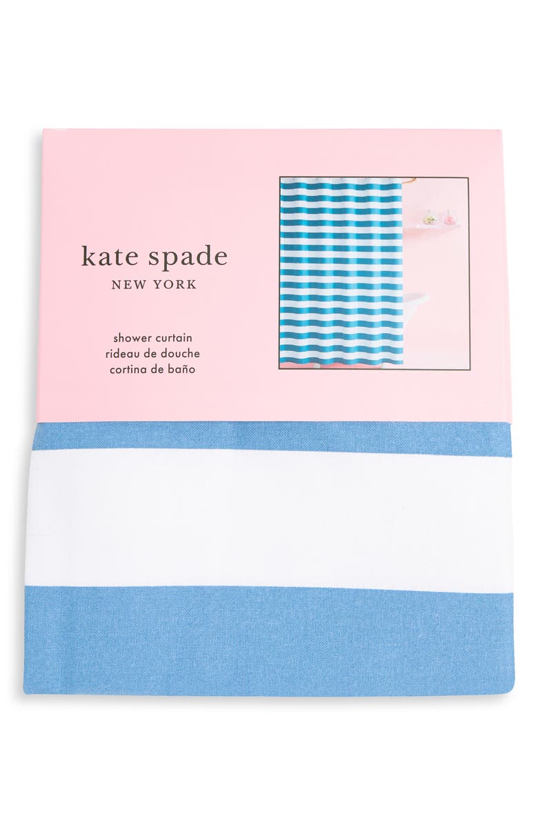 Kate Spade New York blue cabana stripe printed cotton shower curtain, Main, color,