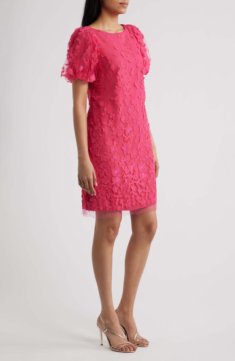 Eliza J Puff Sleeve Shift Dress, Alternate, color, Hot Pink