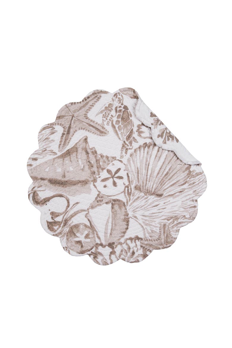 Barley Coast Shells Quilted Round 100% Cotton Set of 6 Placemats 17", Alternate, color, Brown