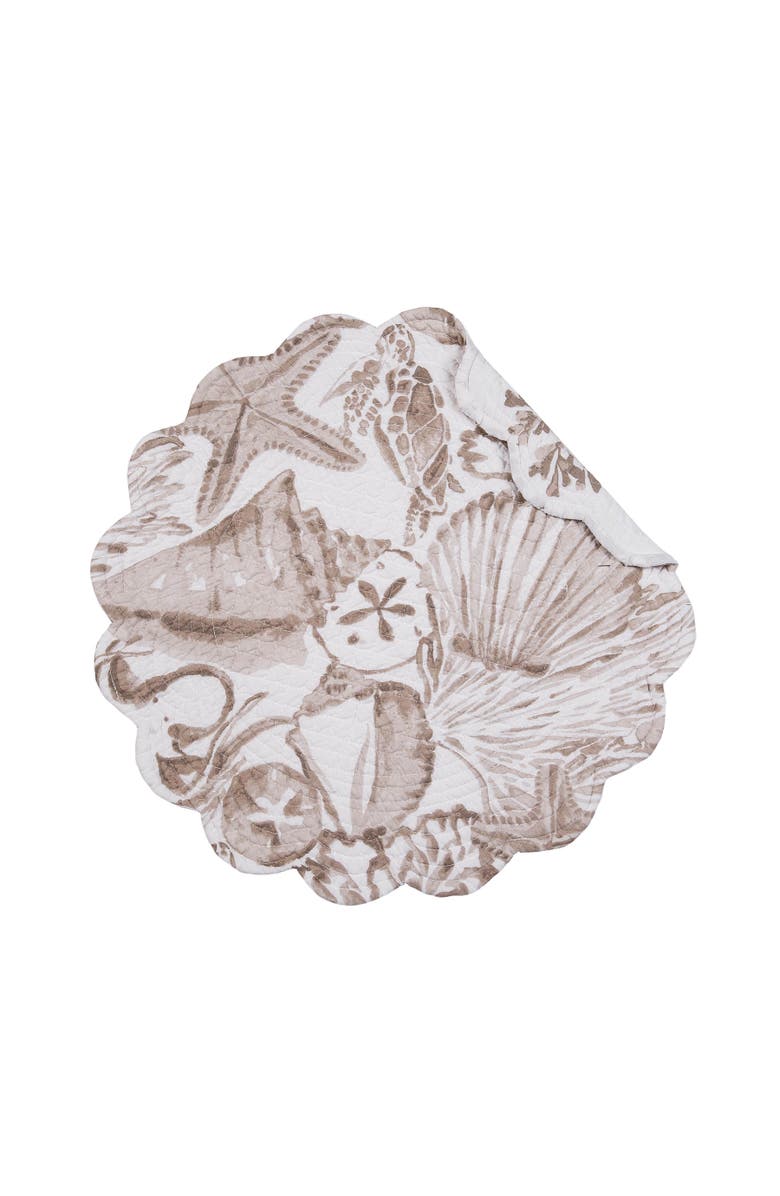 C&F Home Barley Coast Shells Quilted Round 100% Cotton Set of 6 Placemats 17", Alternate, color, Brown
