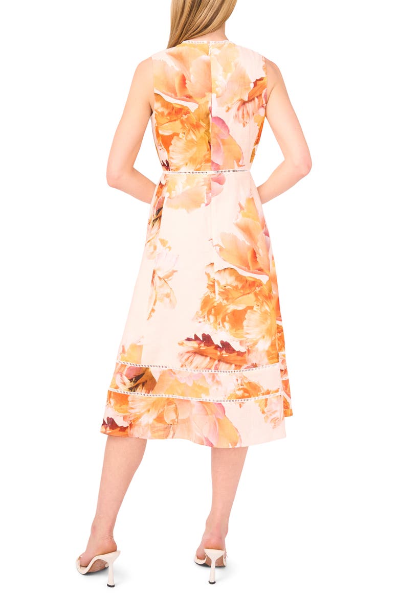 Floral Sleeveless Linen Midi Dress, Alternate, color, SPICY ORANGE