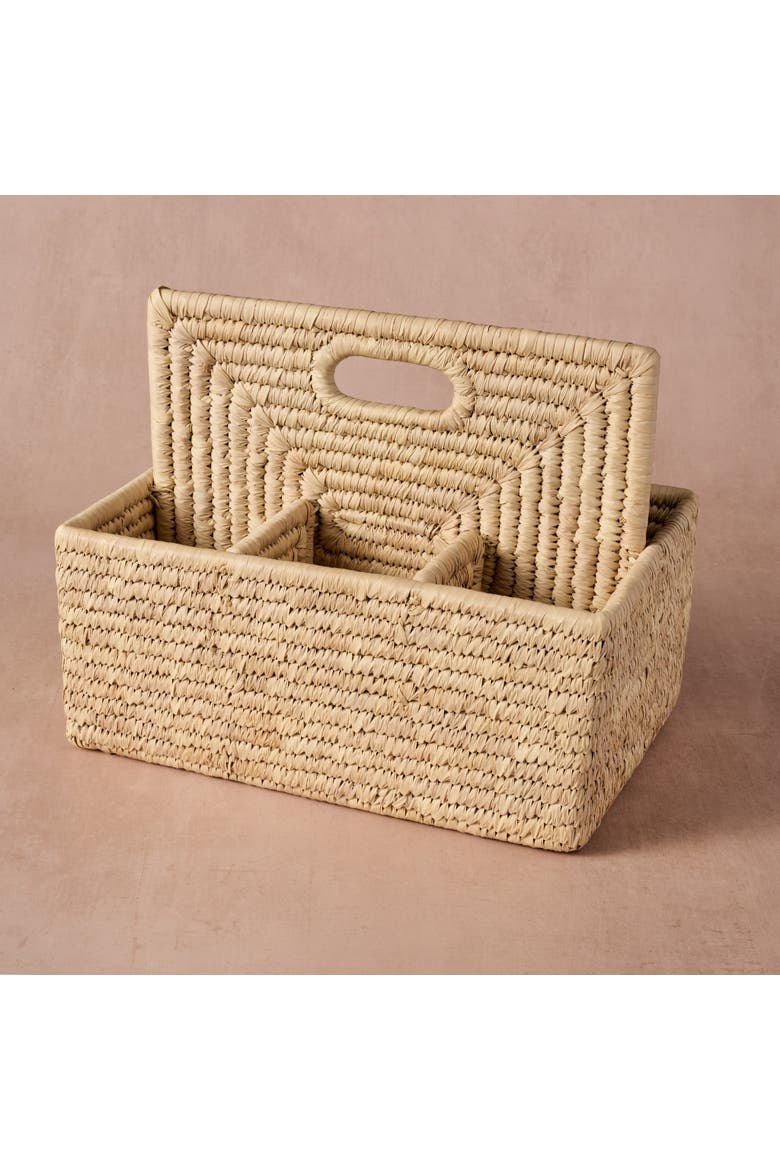 Pleta Woven Date Palm Leaf Utensil Caddy, Main, color, Beige