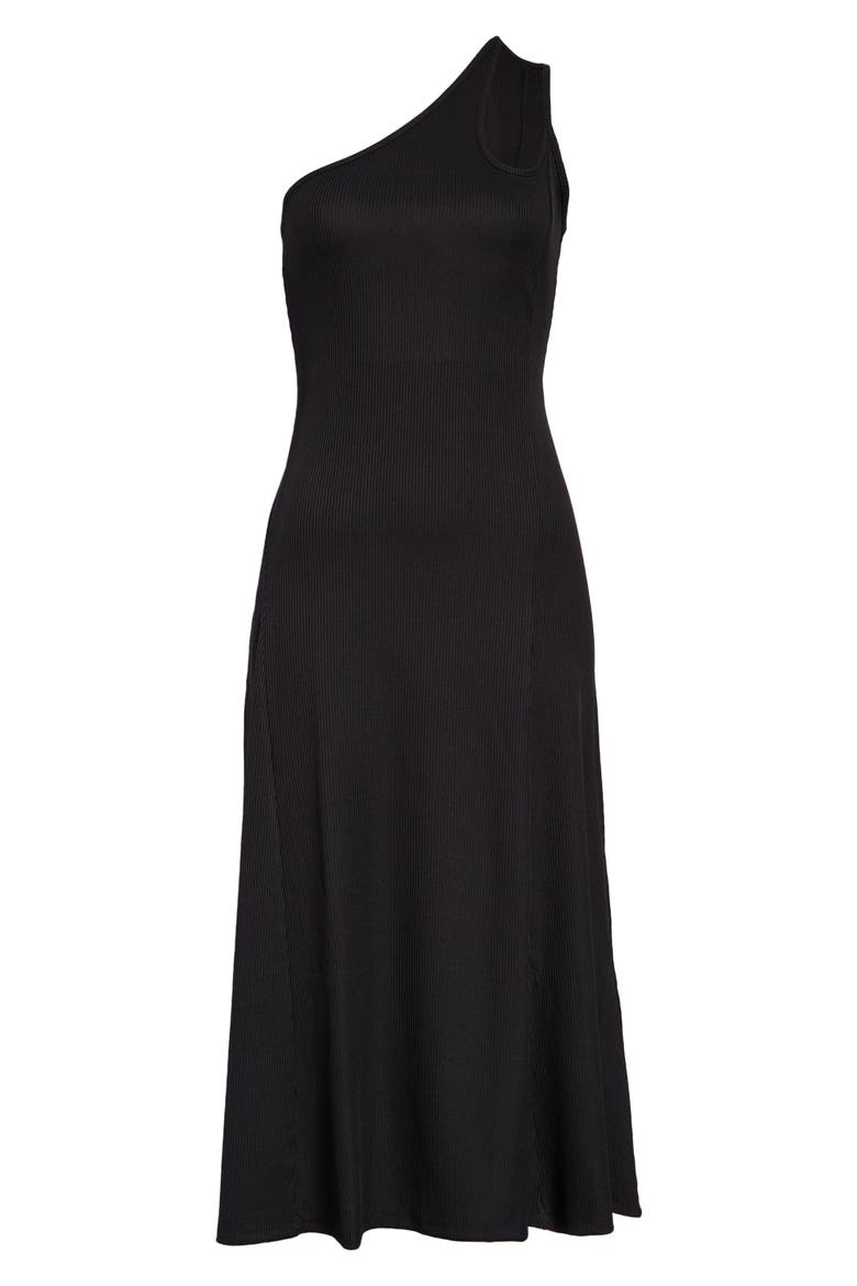 One-Shoulder Ribbed Midi Dress, Alternate, color, BLACK