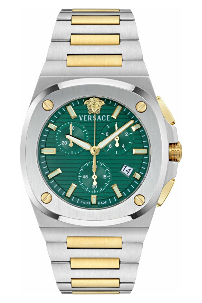 Tolomeo Chronograph Bracelet Watch, 44mm, Main, color, GREEN/ TWO TONE