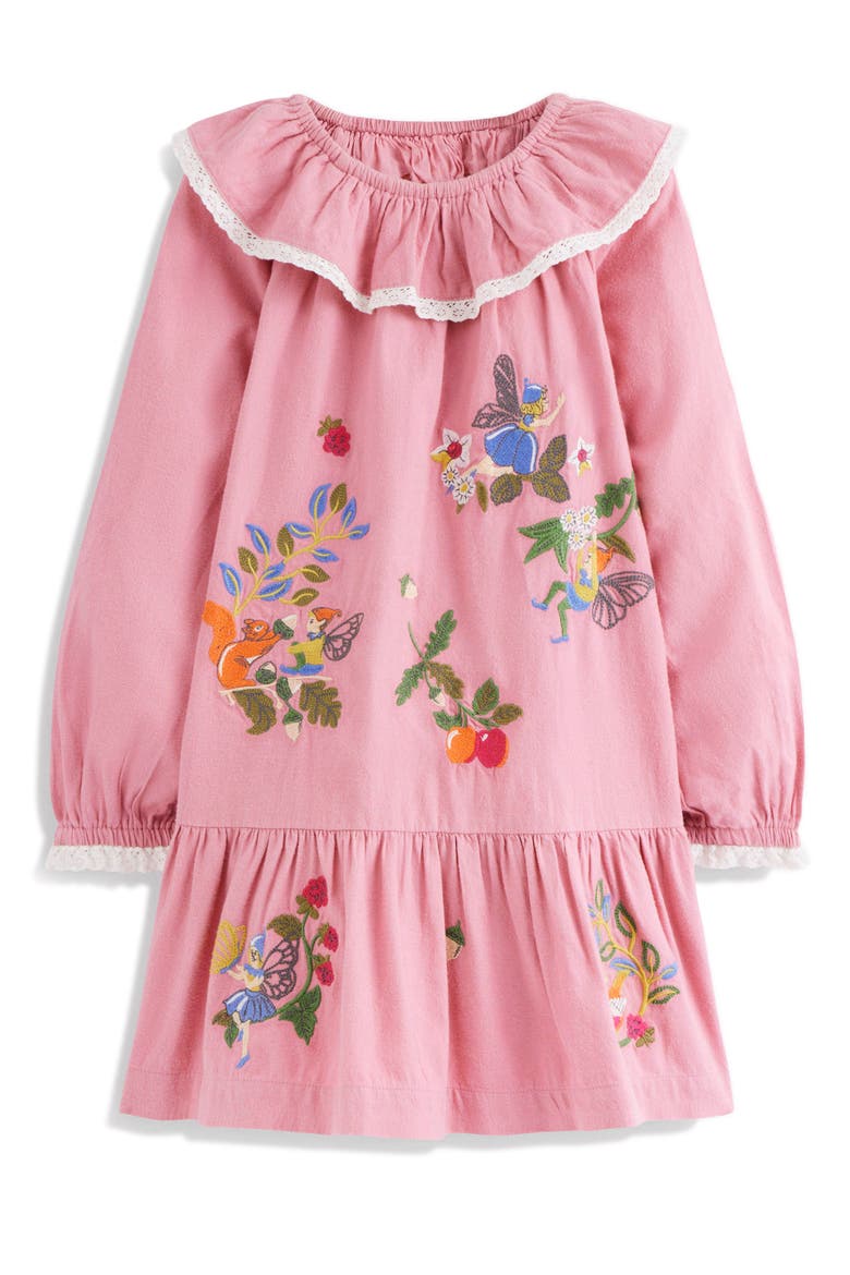 Kids' Lace Trim Collared Woven Dress, Main, color, ROSE PINK FAIRIES
