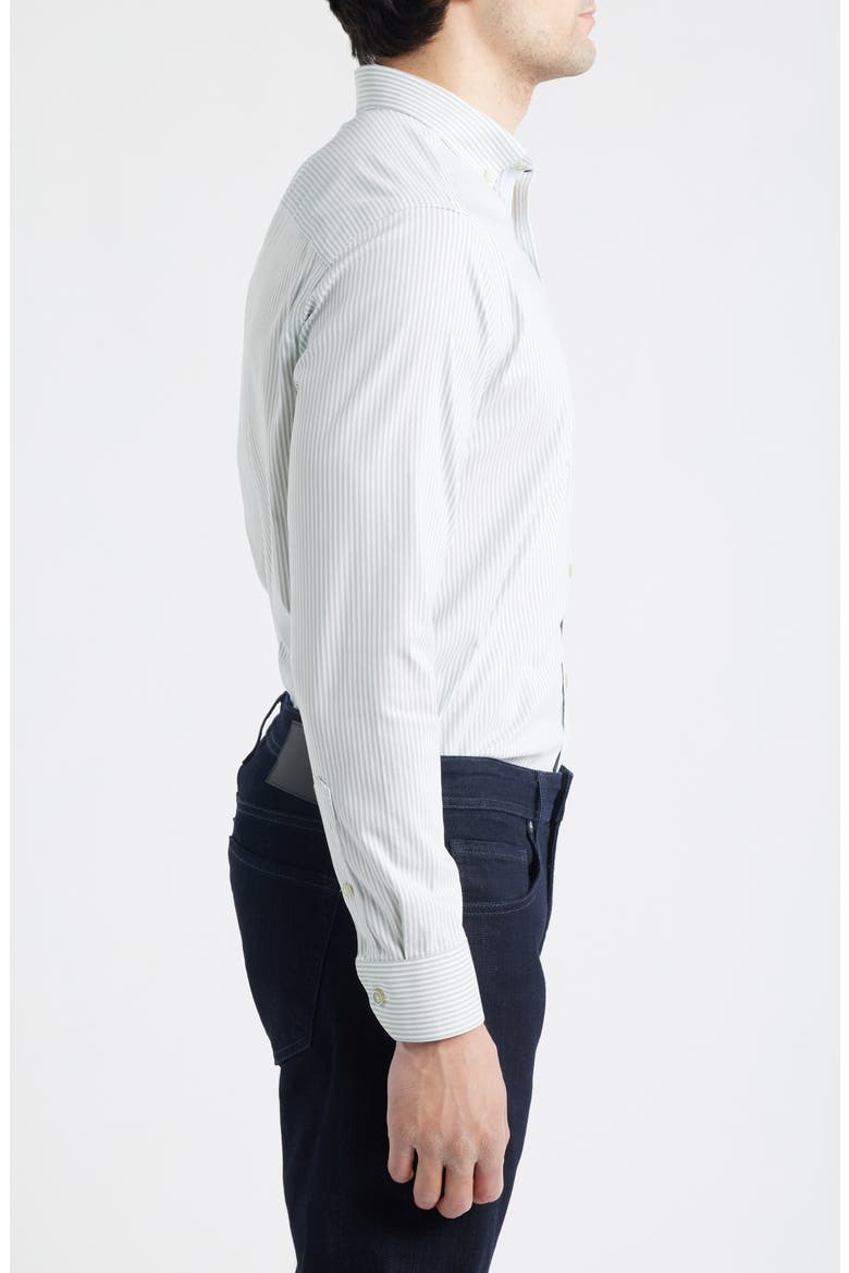 Ovation Stripe Non-Iron Stretch Cotton Button-Up Shirt, Alternate, color, GREEN STRIPED OXFORD