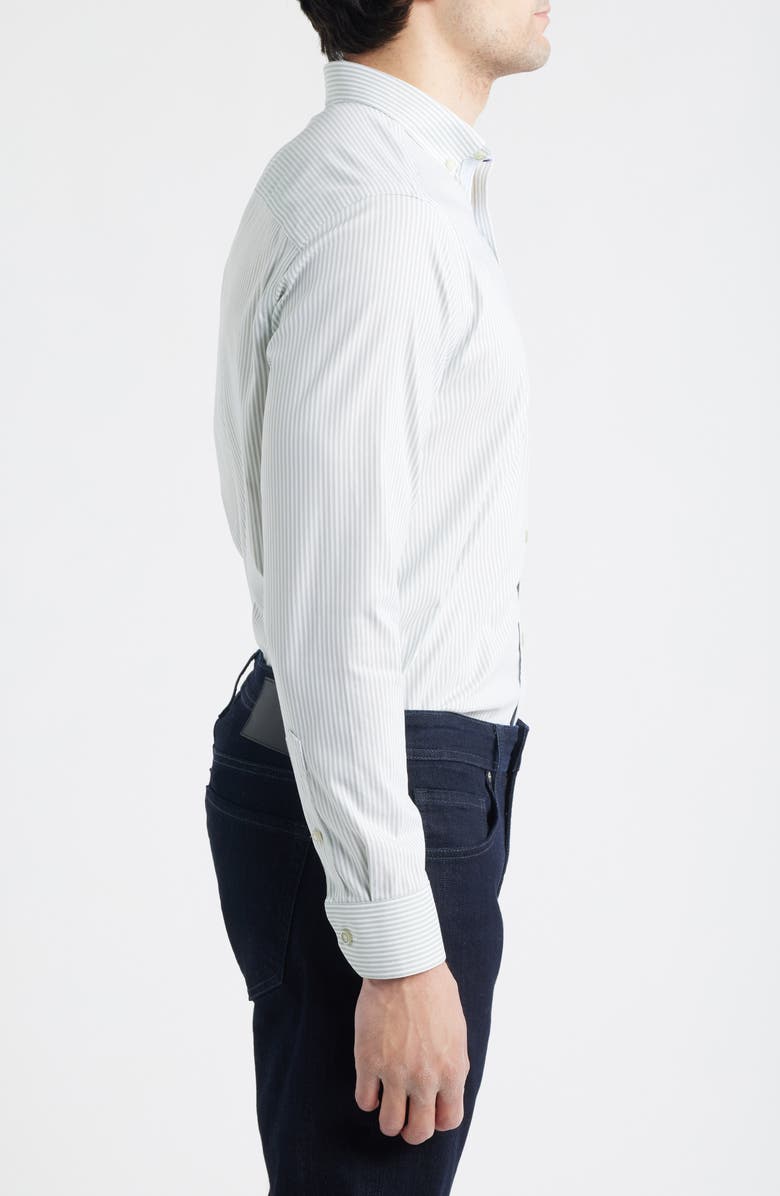 Johnston & Murphy Ovation Stripe Non-Iron Stretch Cotton Button-Up Shirt, Alternate, color, Green Striped Oxford