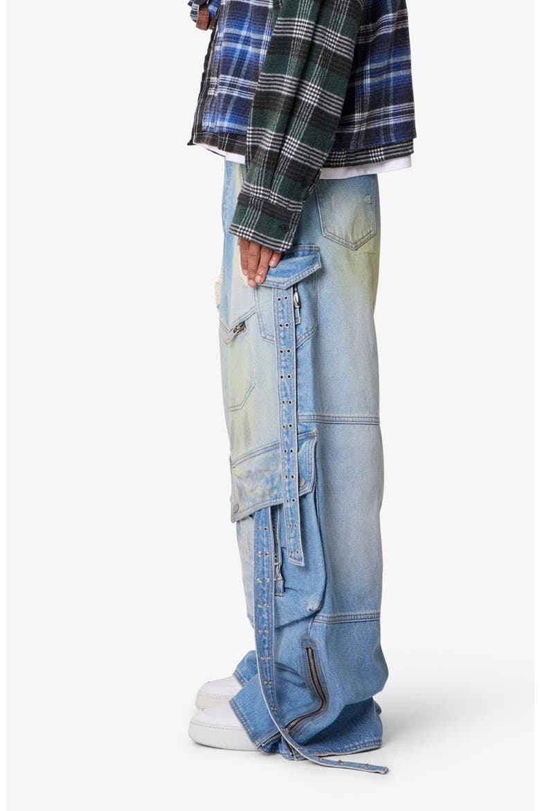 Belt Accent Rave Denim Ultra Baggy Wide Leg Jeans, Alternate, color, WASHED BLUE