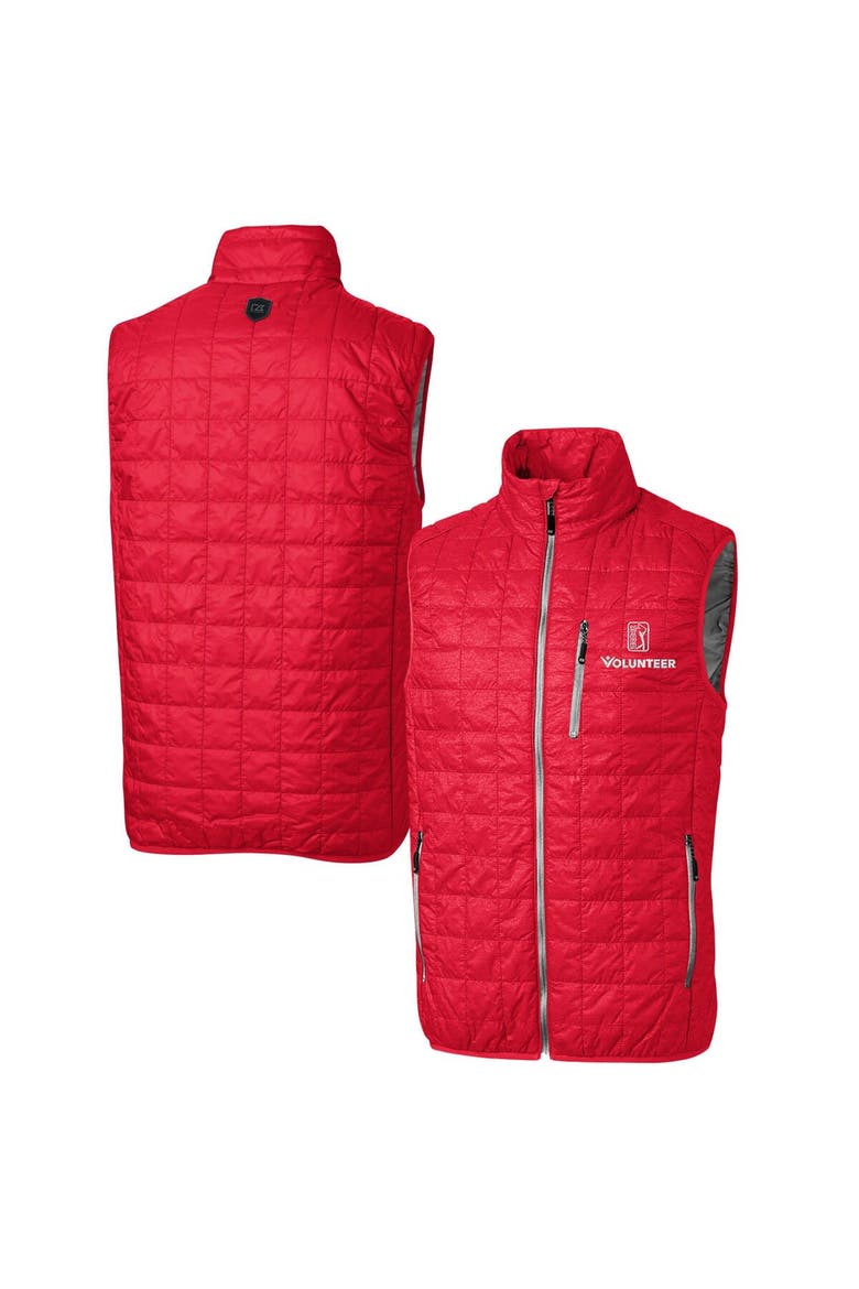 Men's Cutter & Buck  Red PGA TOUR Volunteers Big & Tall Rainier PrimaLoft Eco Insulated Full-Zip Puffer Vest, Main, color, Red