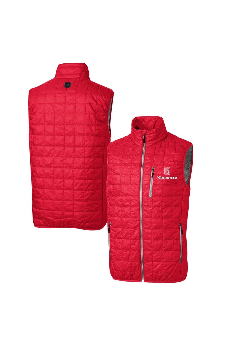 Cutter & Buck Men's Cutter & Buck  Red PGA TOUR Volunteers Big & Tall Rainier PrimaLoft Eco Insulated Full-Zip Puffer Vest, Main, color, 
