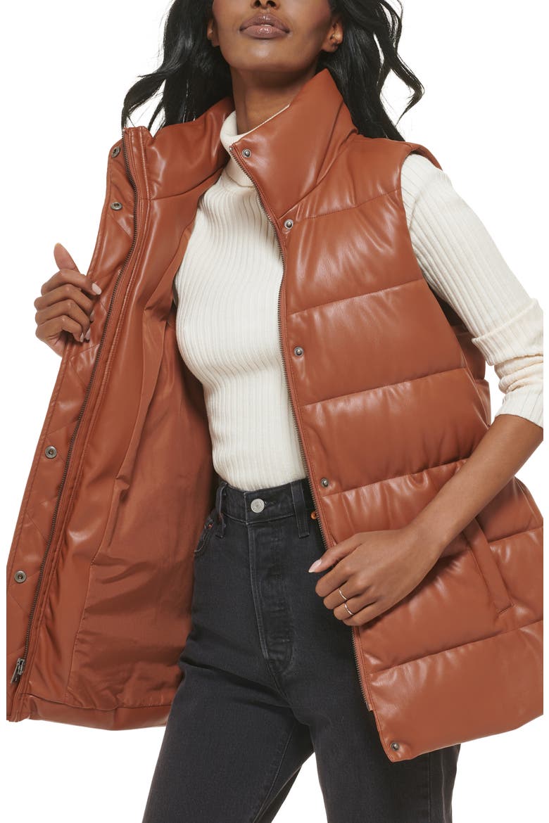 361™ Belted Water Resistant Faux Leather Puffer Vest, Alternate, color, CAMEL