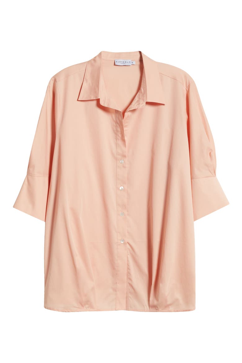 Bernadina Elbow Sleeve Cotton Button-Up Shirt, Alternate, color, ROSE CLOUD