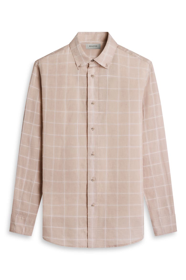 Austin Shaped Fit Windowpane Check Linen & Cotton Button-Down Shirt, Alternate, color, DESERT