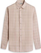 Bugatchi Austin Shaped Fit Windowpane Check Linen & Cotton Button-Down Shirt
