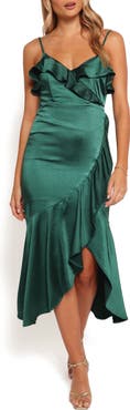 Petal 
Pup Birdie Ruffle Detail Asymmetric Satin Dress