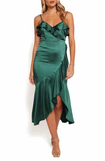 Petal & Pup Birdie Ruffle Detail Asymmetric Satin Dress