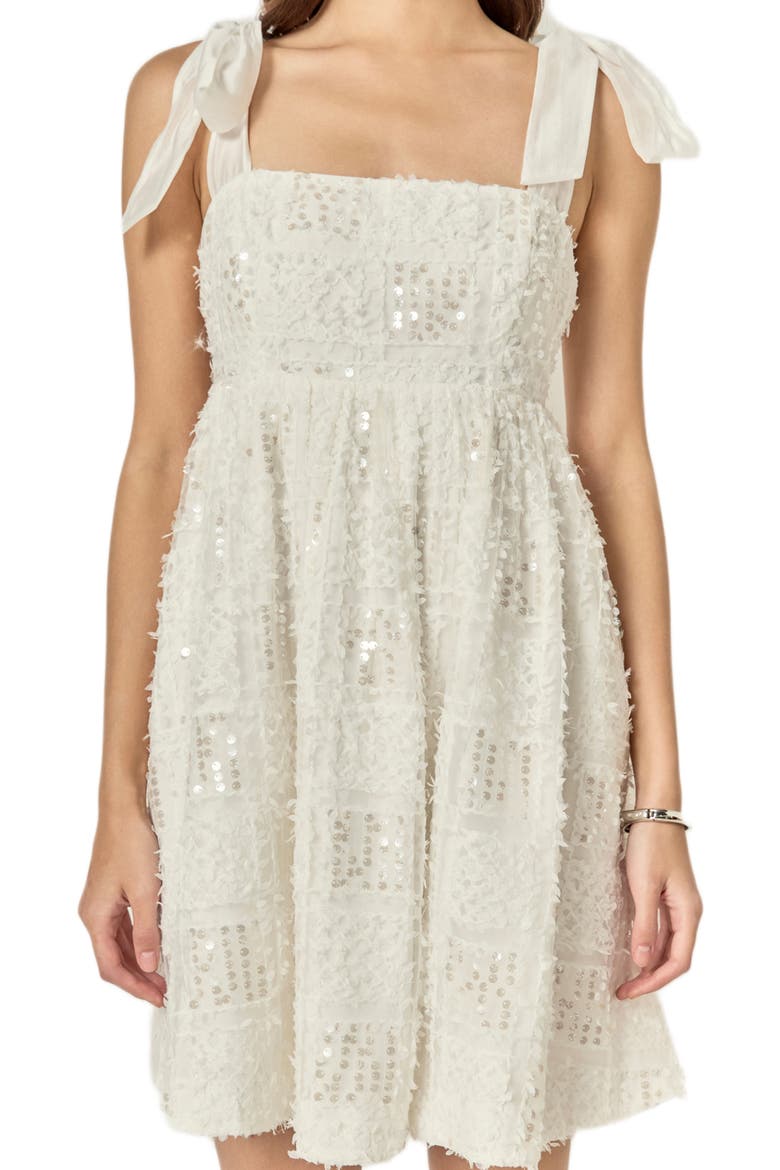 Sequin Empire Waist Minidress, Alternate, color, WHITE
