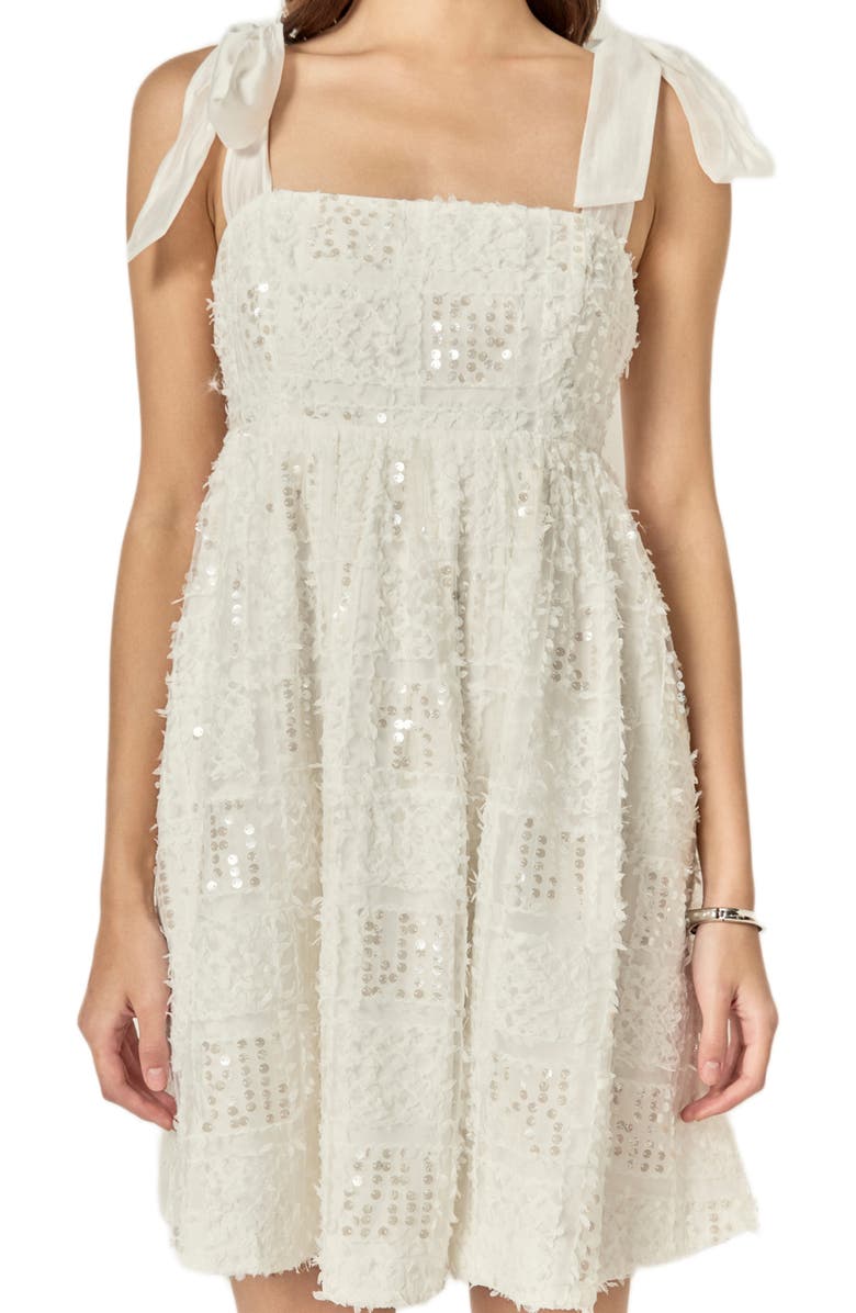 English Factory Sequin Empire Waist Minidress, Alternate, color, White