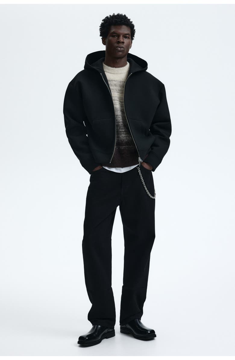 H&M Loose Fit Scuba Knit Zip-through Hoodie, Alternate, color, Black