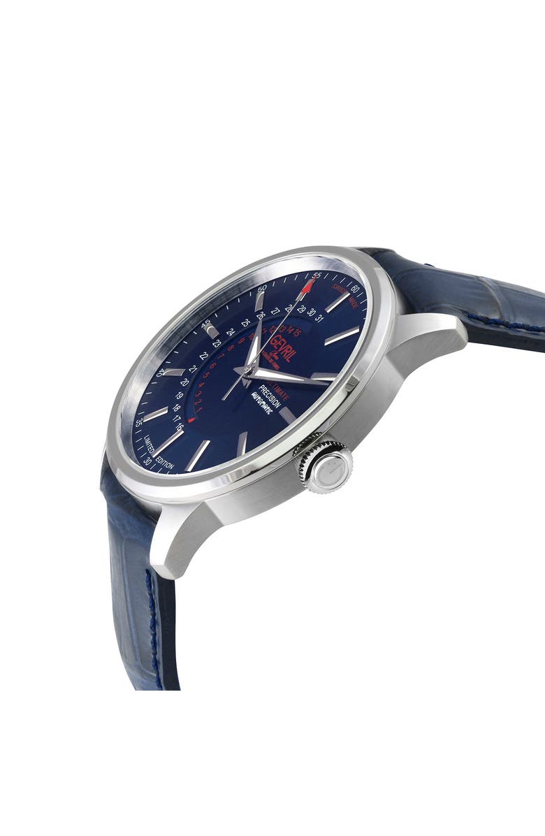 GV2 Guggenheim Swiss Automatic Croc Embossed Leather Strap Watch, 44mm, Alternate, color, Blue