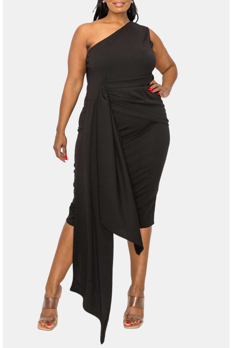 Esme Draped One-Shoulder Dress, Alternate, color, BLACK