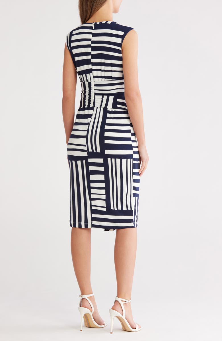 Calvin Klein Stripe Front Knot Sheath Dress, Alternate, color, Indigo/ Cream