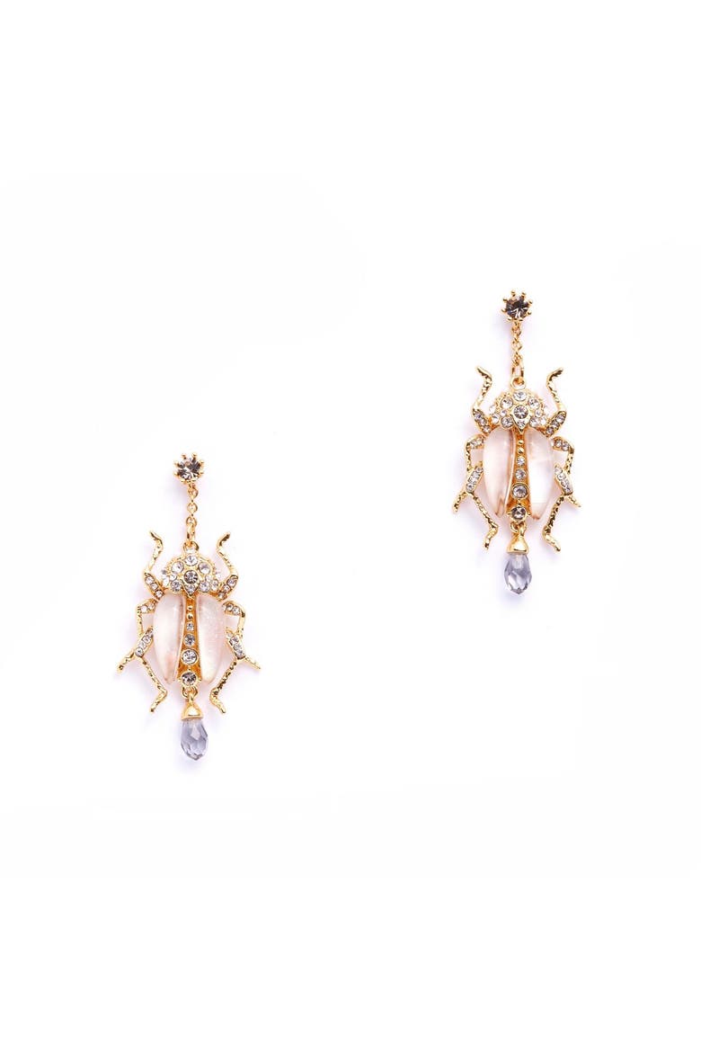 Bejewelled Beetle Drop Earrings - White, Alternate, color, Bettle