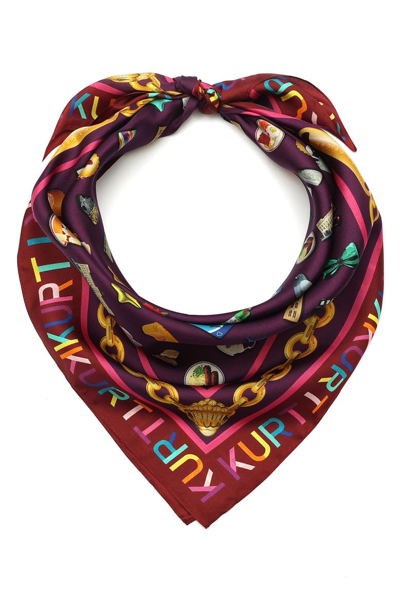 Kurt Geiger London London Icons Print Silk Square Scarf, Main, color, Classic Rainbow