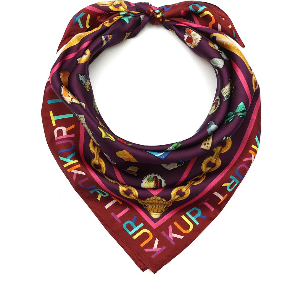 Kurt Geiger London London Icons Print Silk Square Scarf In Burgundy