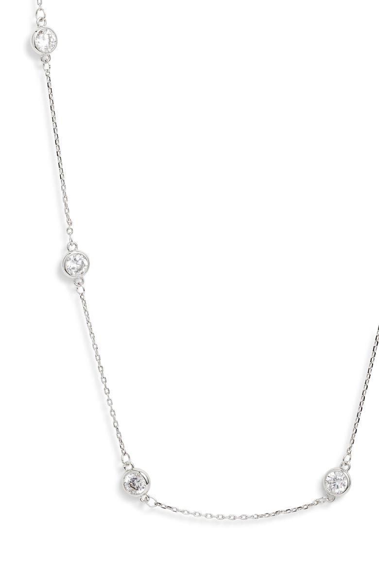 Nordstrom Bezel Cubic Zirconia Station Long Necklace, Main, color, Clear- Silver
