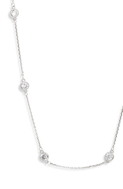 Bezel Cubic Zirconia Station Long Necklace