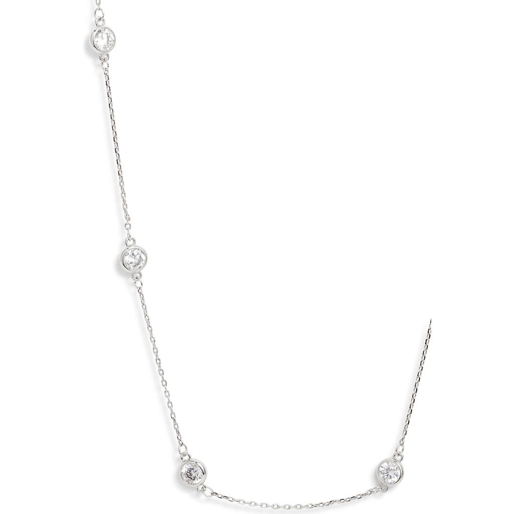 Nordstrom Bezel Cubic Zirconia Station Long Necklace In Metallic