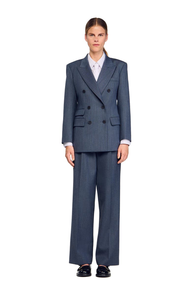 SANDRO Striped tailored jacket, Alternate, color, Blue
