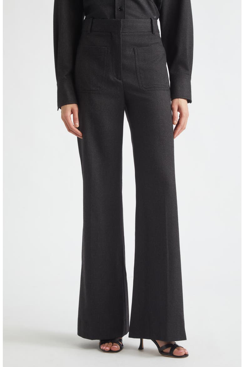 Alina High Waist Wool Flare Trousers, Main, color, DARK GREY MELANGE
